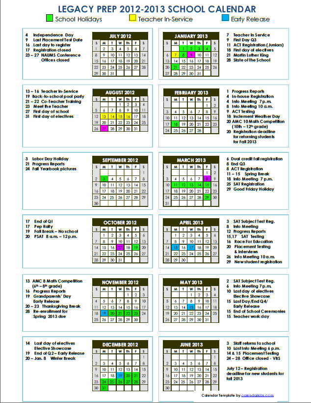 LPCA Academic Schedule