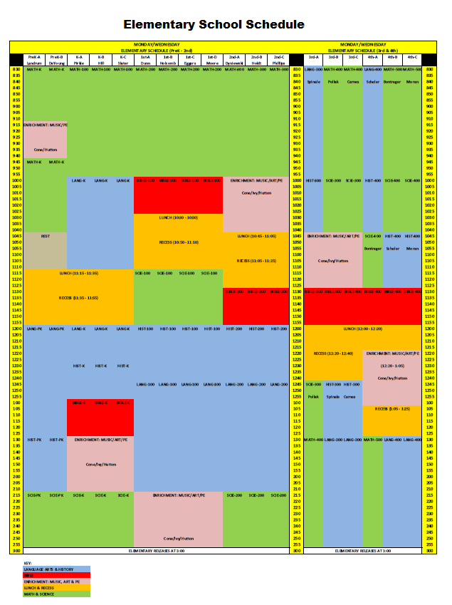 Elementary School Schedule 2014-15